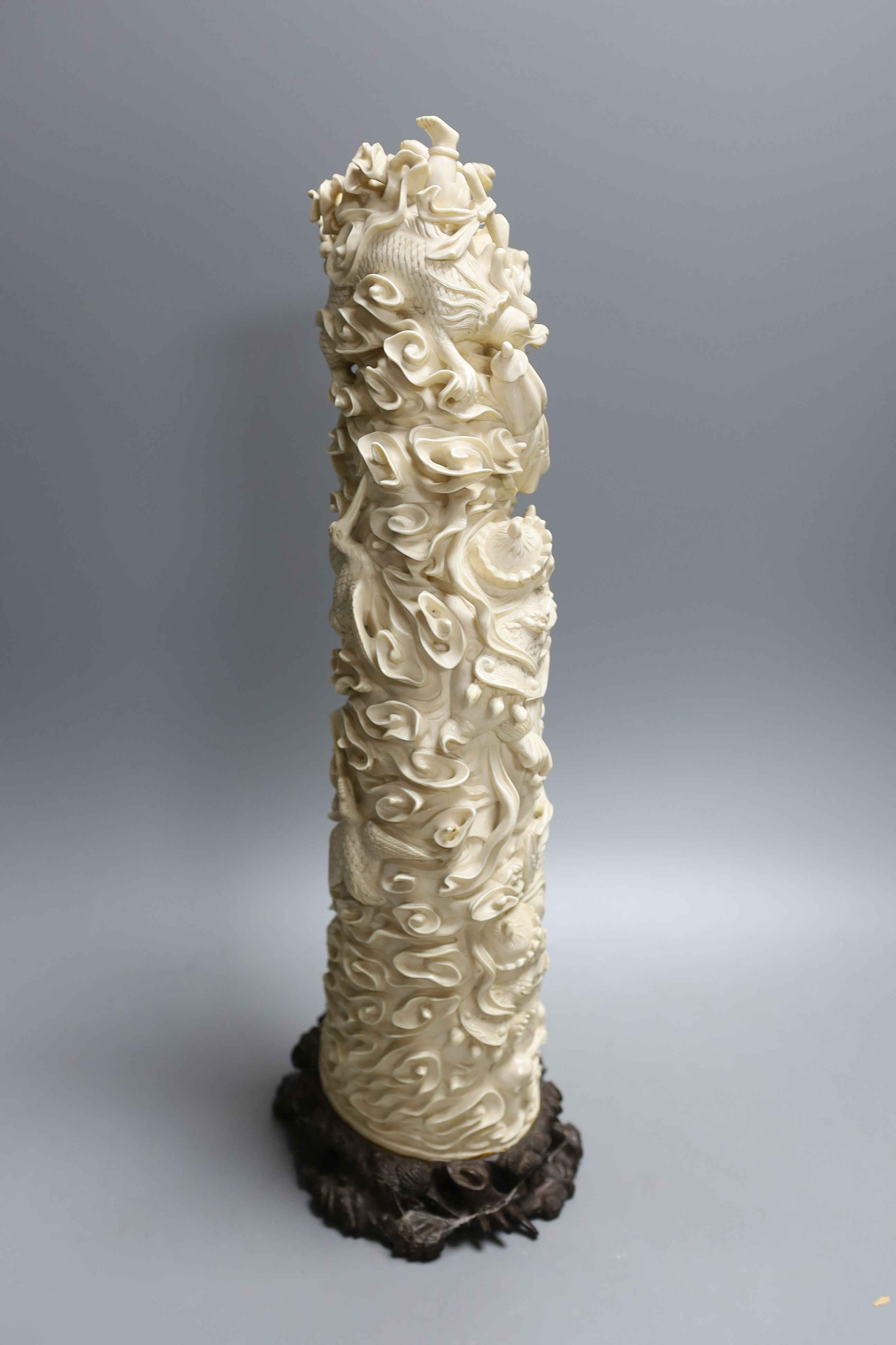 A large late 19th/early 20th century ivory tusk carving - 41cm tall